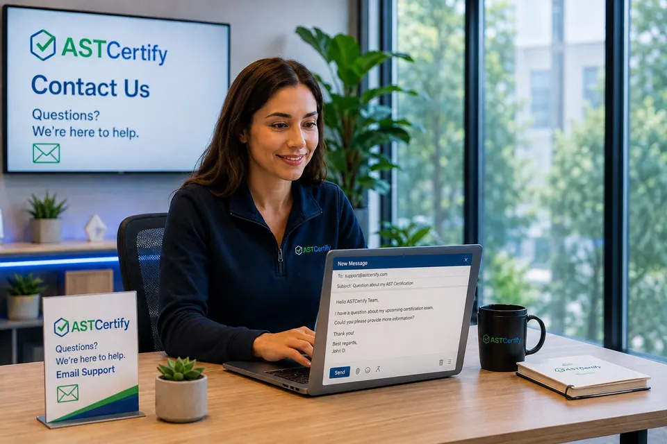 An AST Certify team member answering a support email